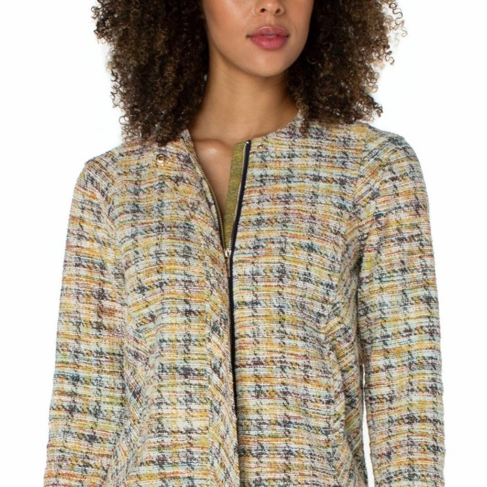 Liverpool Multicolor Tweed Open-Front Blazer - Yellow, Blue, Cream